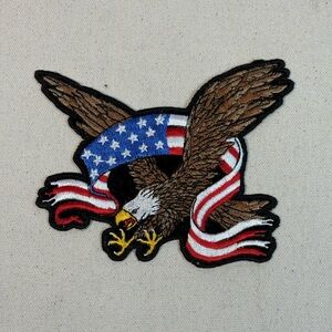 Good Sports Inc Embroidered Eagle w/Flag Banner Sew-On Biker Patch 5” x 6”